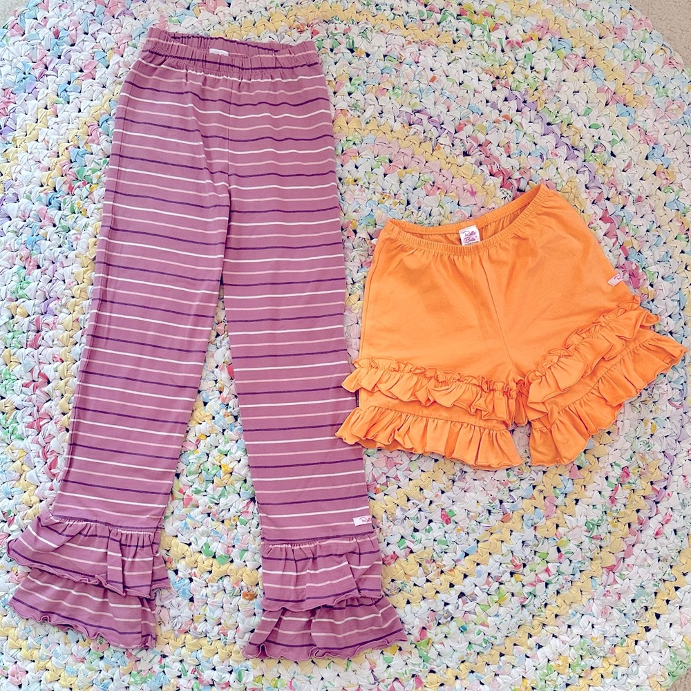 Ruffle Butts Striped Ruffle Pants and Orange Ruffle Shorts Pair
